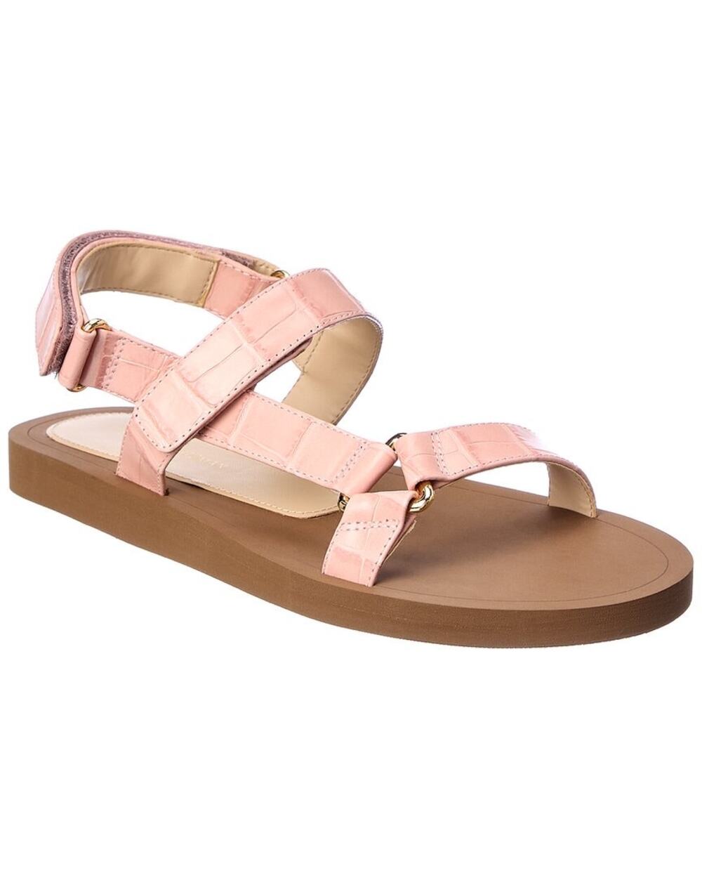 Stuart Weitzman Vail Sport Pink Croc Embossed Leather Sandals Size 8